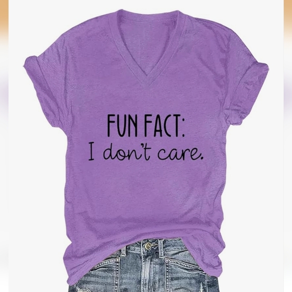 Unbranded Tops - Womens Fun Fact I Don't Care V-Neck Short Sleeve T-Shirt - NIP